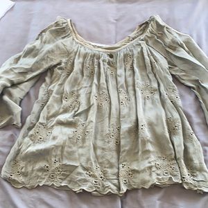 Tempo Paris Moss Green Silk Boho Blouse Size S (runs big)